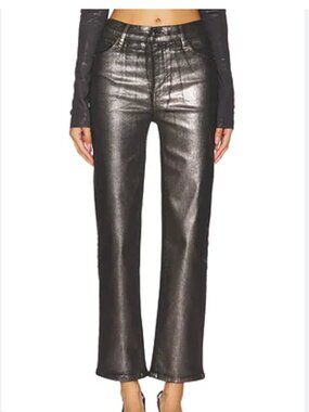 FRAME Le Sleek Straight Leg Coated Jeans in Gunmetal Chrome